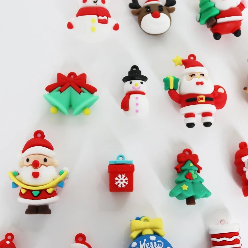 Lot of 21 Miniature PVC Rubber Christmas Tree Ornaments Santa Snow Man Gift Bell